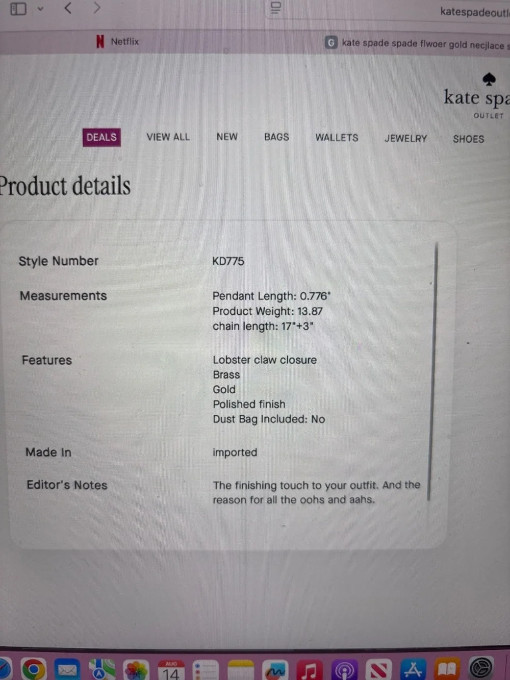 Kate spade- spade flower necklace